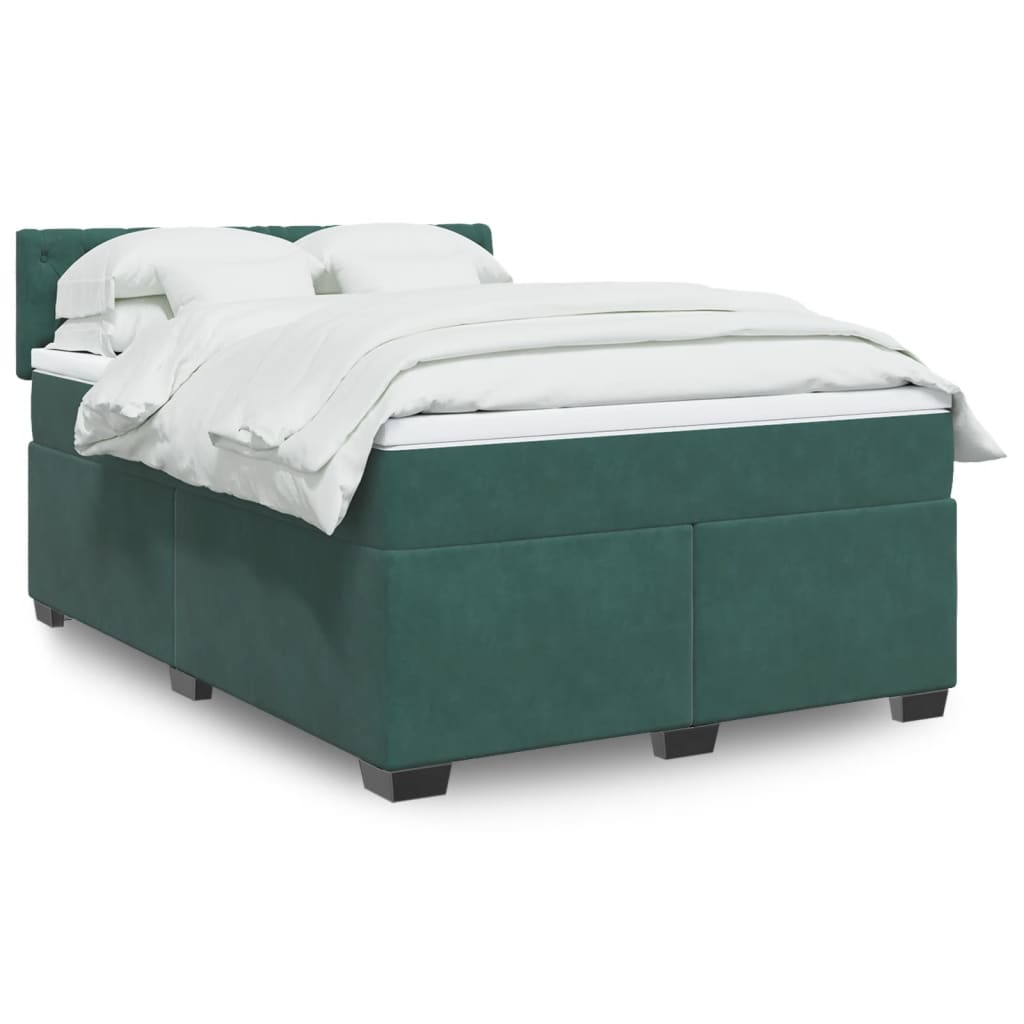 vidaXL Κρεβάτι Boxspring με Στρώμα Σκούρο Πράσινο 140x190εκ. Βελούδινο