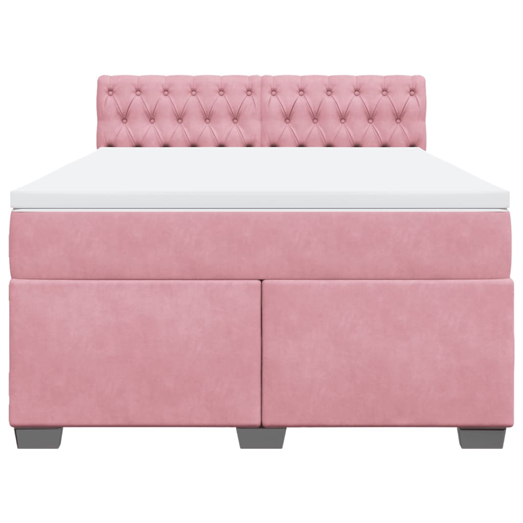 vidaXL Κρεβάτι Boxspring με Στρώμα Ροζ 140x190 εκ. Βελούδινο