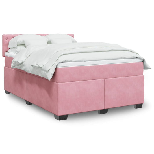 vidaXL Κρεβάτι Boxspring με Στρώμα Ροζ 140x190 εκ. Βελούδινο