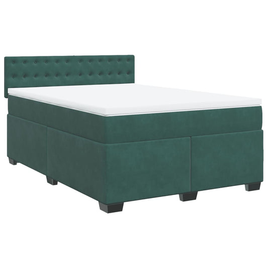 vidaXL Κρεβάτι Boxspring με Στρώμα Σκούρο Πράσινο 140x190εκ. Βελούδινο