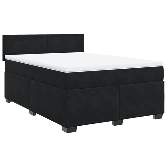 vidaXL Κρεβάτι Boxspring με Στρώμα Μαύρο 140x200 εκ. Βελούδινο