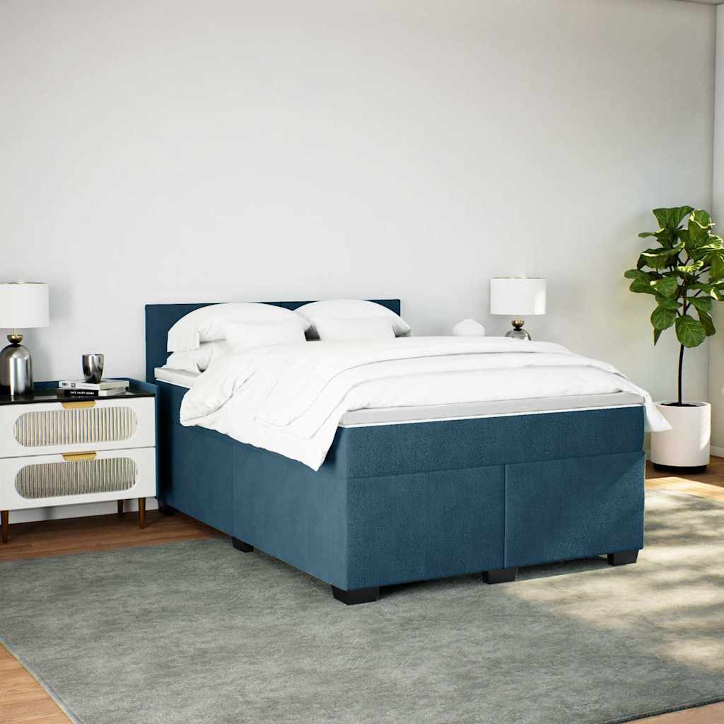vidaXL Κρεβάτι Boxspring με Στρώμα Σκούρο Μπλε 140x200 εκ. Βελούδινο