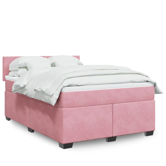 vidaXL Κρεβάτι Boxspring με Στρώμα Σκούρο Ροζ 140x200 εκ. Βελούδινο