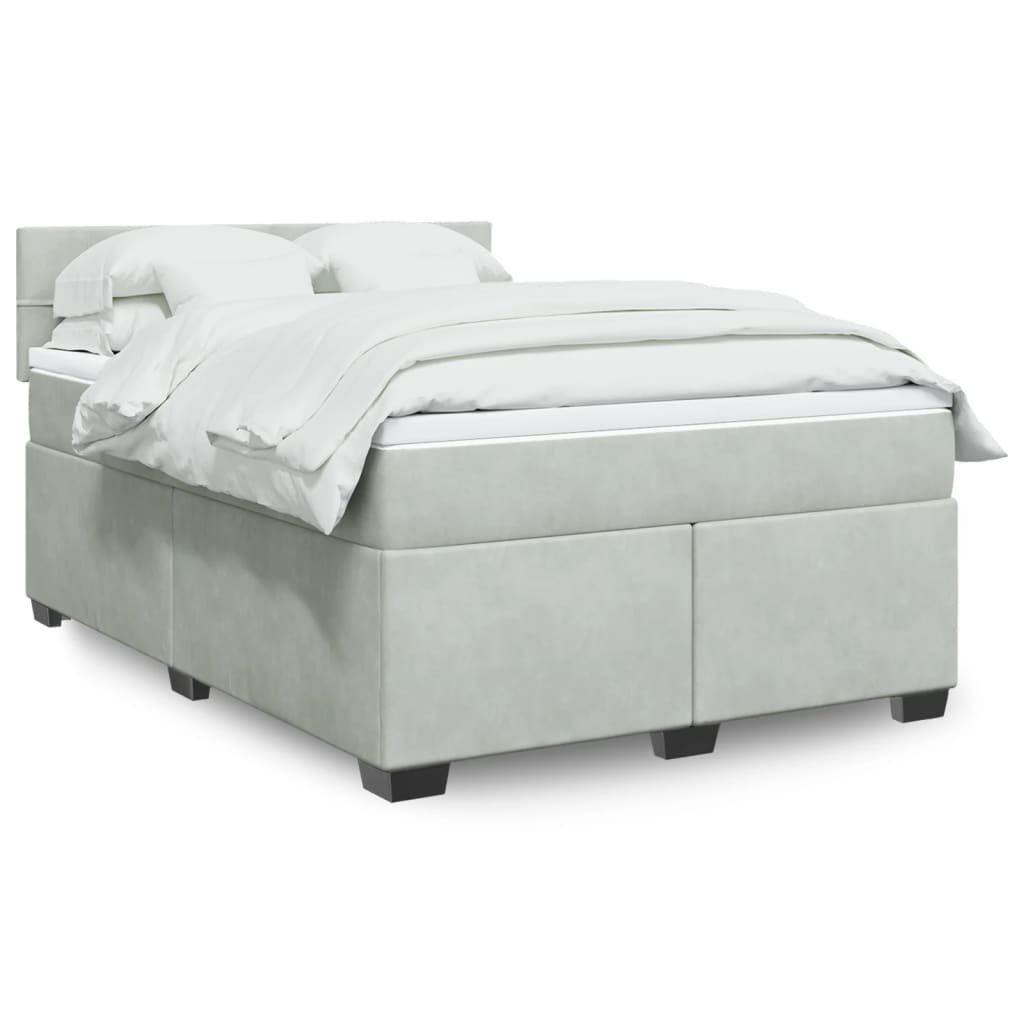 vidaXL Κρεβάτι Boxspring με Στρώμα Ανοιχτό Γκρι 140x200 εκ. Βελούδινο
