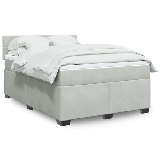 vidaXL Κρεβάτι Boxspring με Στρώμα Ανοιχτό Γκρι 140x200 εκ. Βελούδινο