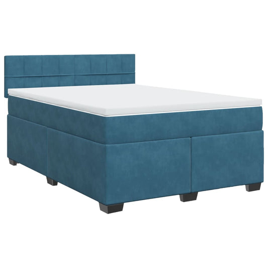 vidaXL Κρεβάτι Boxspring με Στρώμα Σκούρο Μπλε 140x200 εκ. Βελούδινο