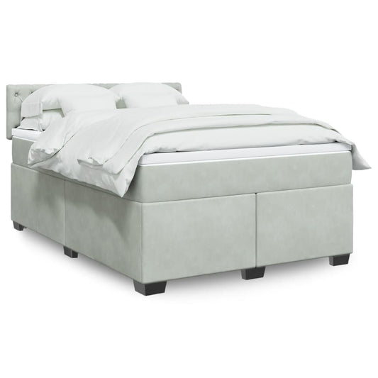 vidaXL Κρεβάτι Boxspring με Στρώμα Ανοιχτό Γκρι 140x200 εκ. Βελούδινο