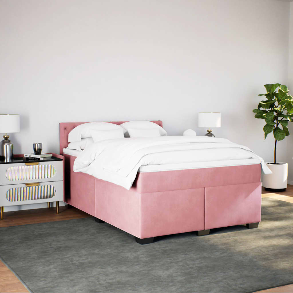vidaXL Κρεβάτι Boxspring με Στρώμα Σκούρο Ροζ 140x200 εκ. Βελούδινο