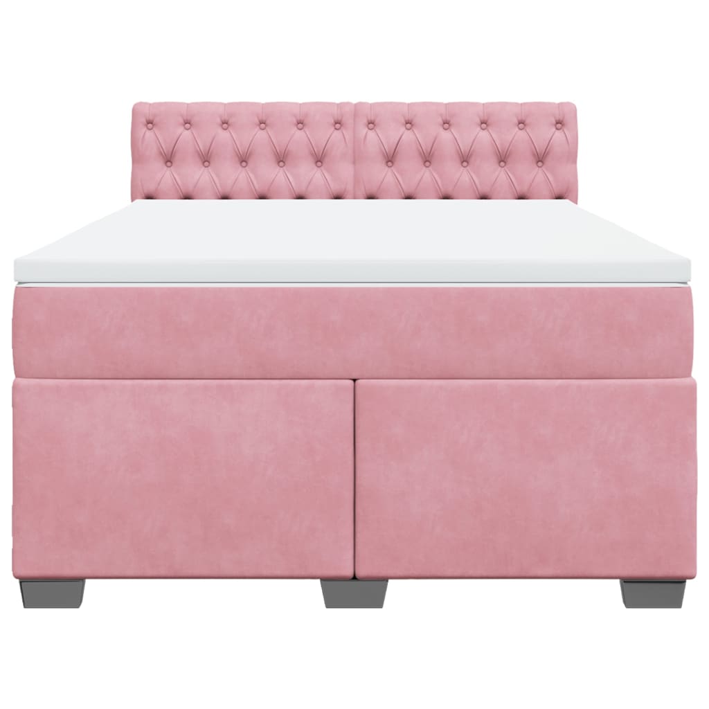 vidaXL Κρεβάτι Boxspring με Στρώμα Σκούρο Ροζ 140x200 εκ. Βελούδινο