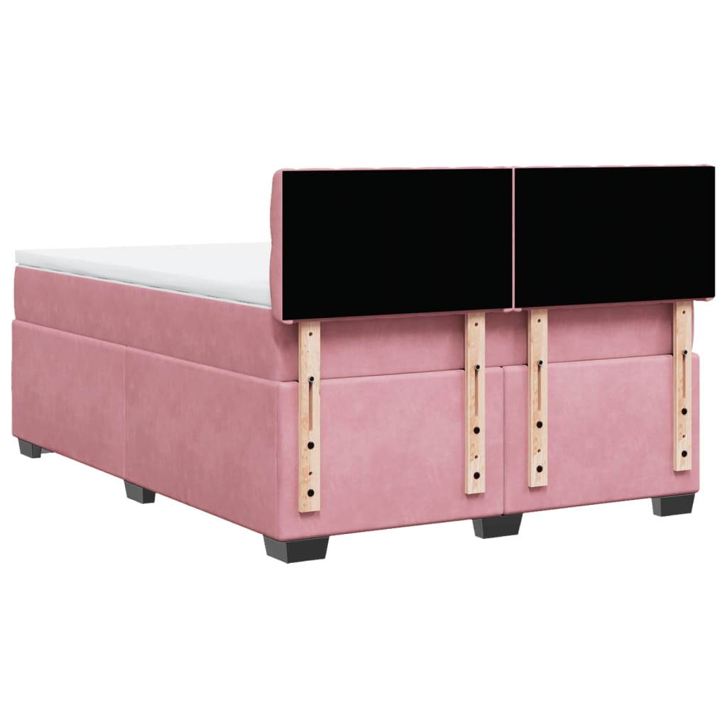 vidaXL Κρεβάτι Boxspring με Στρώμα Σκούρο Ροζ 140x200 εκ. Βελούδινο