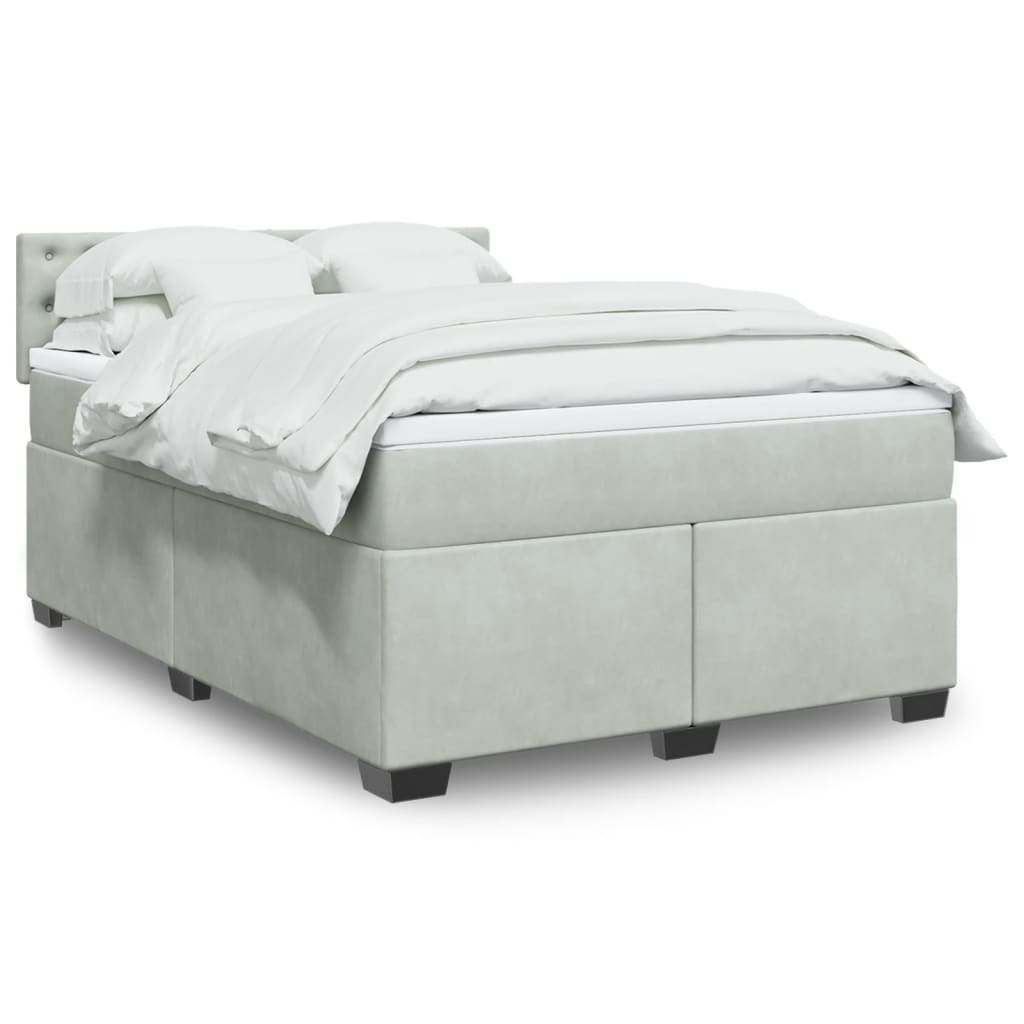 vidaXL Κρεβάτι Boxspring με Στρώμα Ανοιχτό Γκρι 140x200 εκ. Βελούδινο
