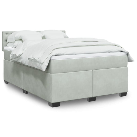 vidaXL Κρεβάτι Boxspring με Στρώμα Ανοιχτό Γκρι 140x200 εκ. Βελούδινο