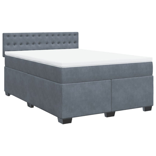 vidaXL Κρεβάτι Boxspring με Στρώμα Σκούρο Γκρι 140x200 εκ. Βελούδινο