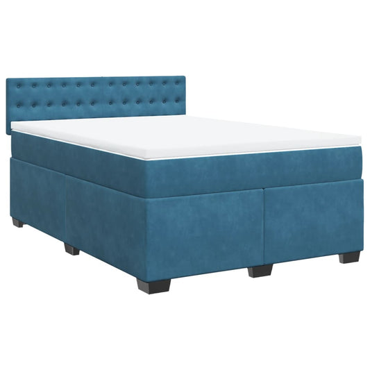 vidaXL Κρεβάτι Boxspring με Στρώμα Σκούρο Μπλε 140x200 εκ. Βελούδινο