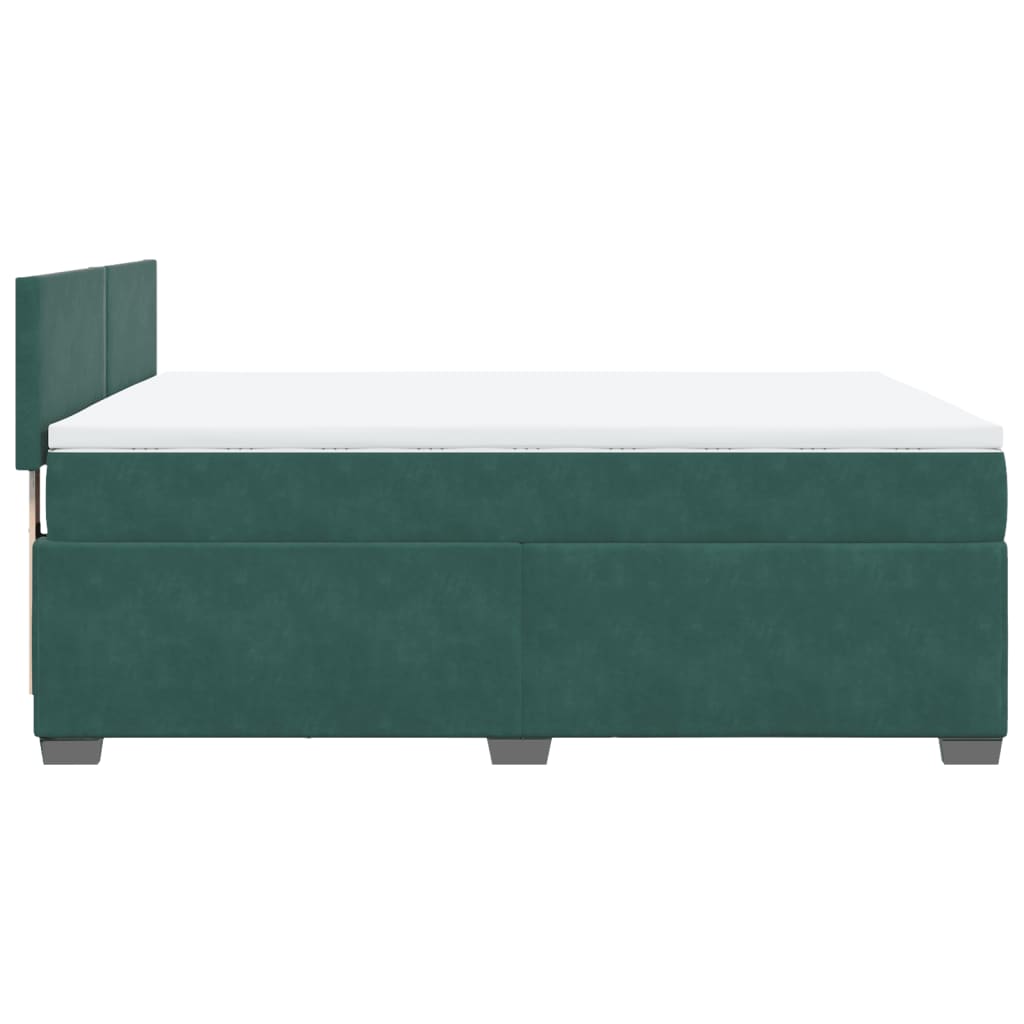 vidaXL Κρεβάτι Boxspring με Στρώμα Σκούρο Πράσινο 160x200εκ. Βελούδινο