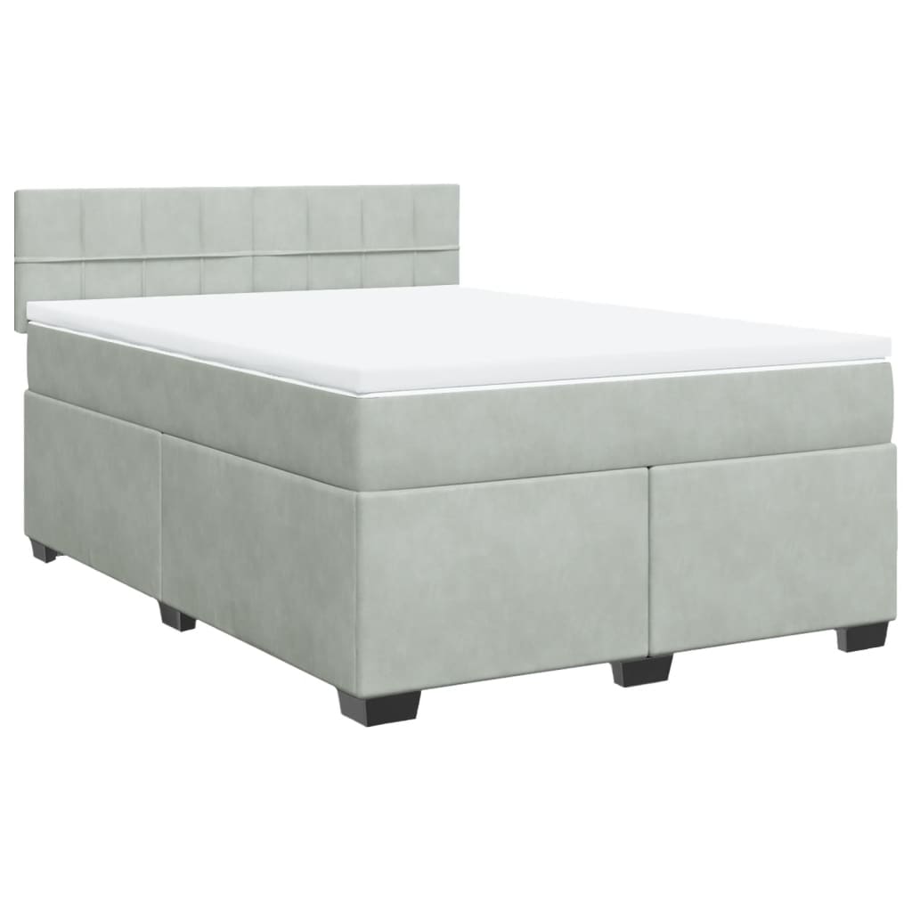 vidaXL Κρεβάτι Boxspring με Στρώμα Ανοιχτό Γκρι 160x200 εκ. Βελούδινο