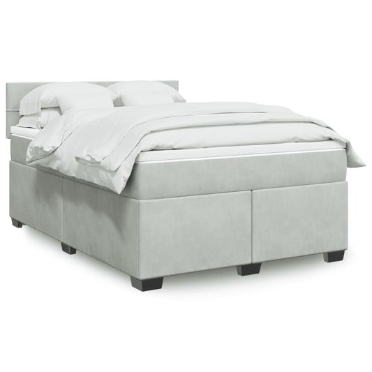 vidaXL Κρεβάτι Boxspring με Στρώμα Ανοιχτό Γκρι 160x200 εκ. Βελούδινο