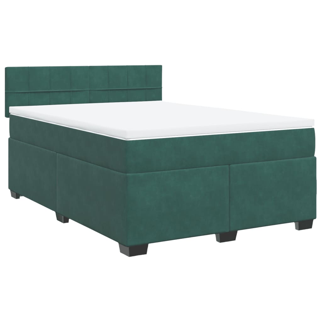 vidaXL Κρεβάτι Boxspring με Στρώμα Σκούρο Πράσινο 160x200εκ. Βελούδινο