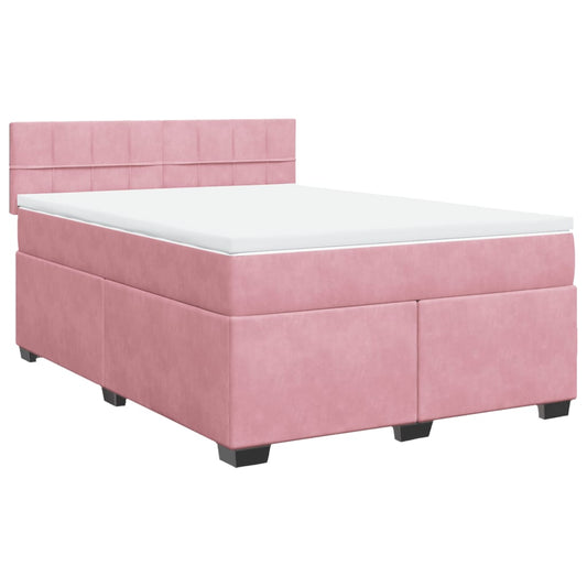 vidaXL Κρεβάτι Boxspring με Στρώμα Ροζ 160x200 εκ. Βελούδινο
