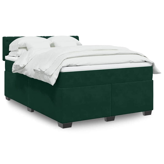 vidaXL Κρεβάτι Boxspring με Στρώμα Σκούρο Πράσινο 160x200εκ. Βελούδινο