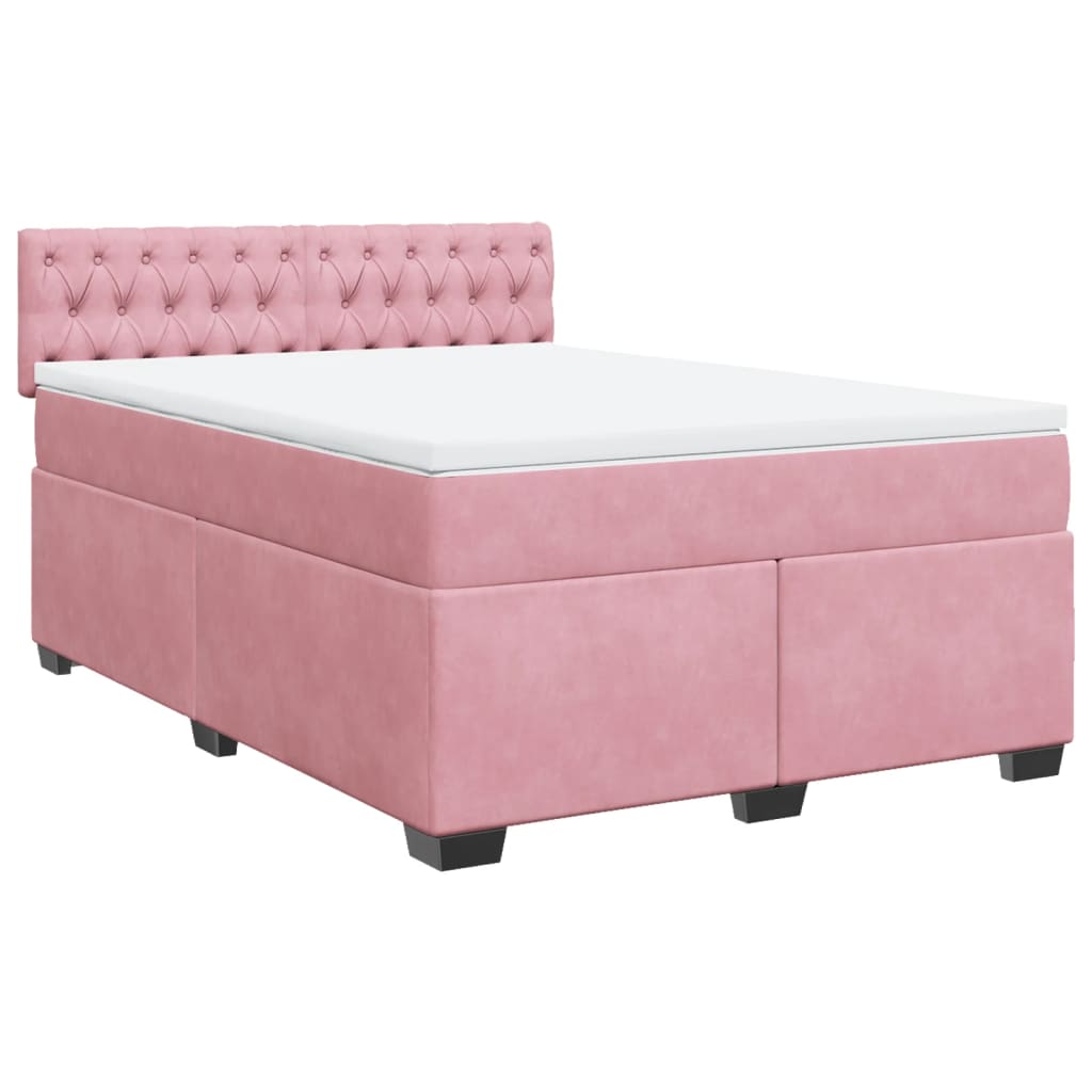 vidaXL Κρεβάτι Boxspring με Στρώμα Ροζ 160x200 εκ. Βελούδινο