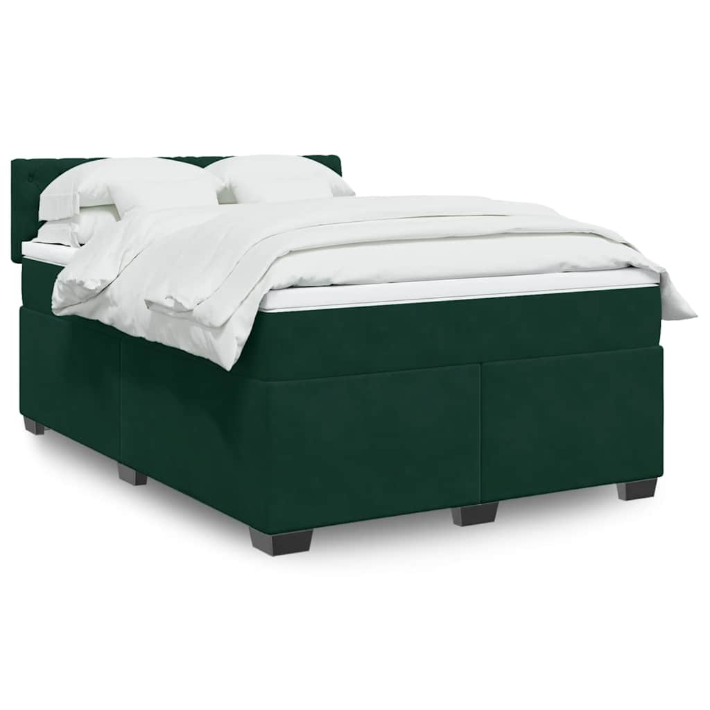 vidaXL Κρεβάτι Boxspring με Στρώμα Σκούρο Πράσινο 160x200εκ. Βελούδινο
