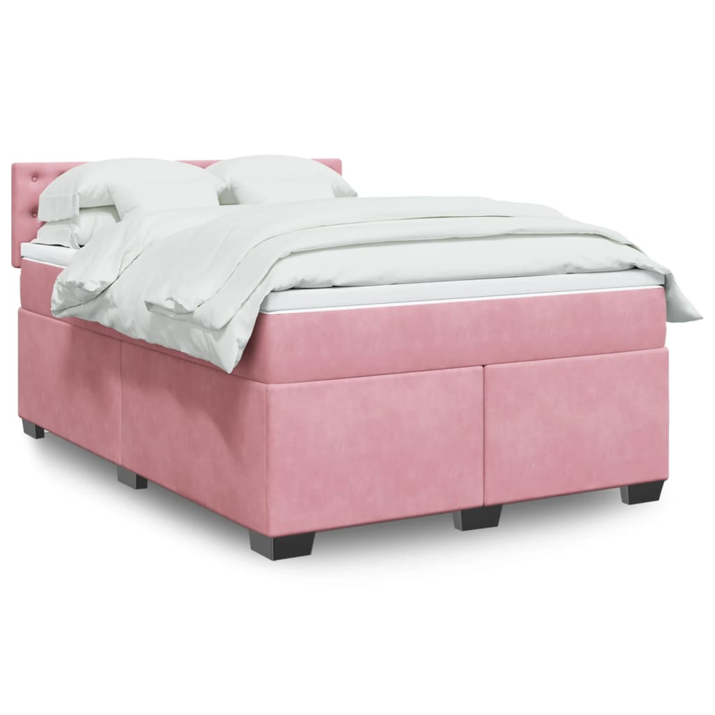 vidaXL Κρεβάτι Boxspring με Στρώμα Ροζ 160x200 εκ. Βελούδινο