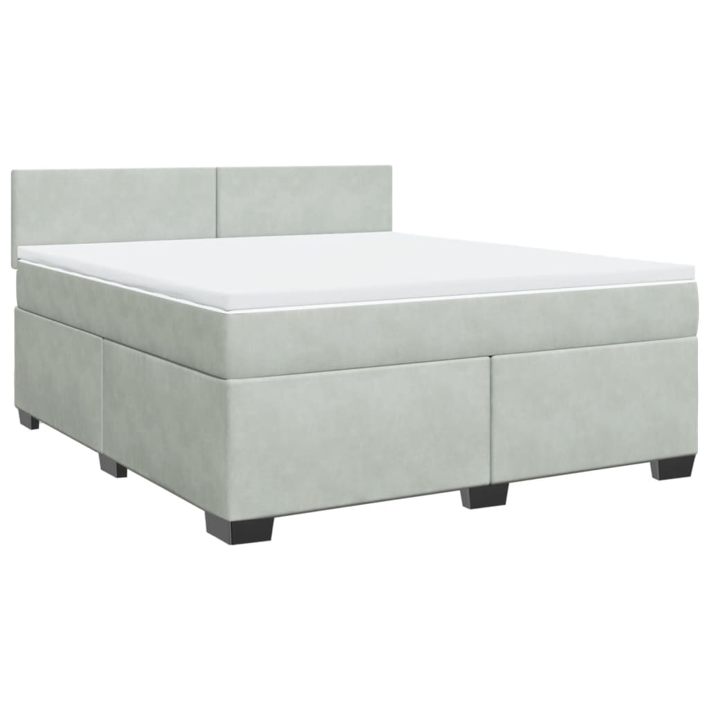 vidaXL Κρεβάτι Boxspring με Στρώμα Ανοιχτό Γκρι 180x200 εκ. Βελούδινο