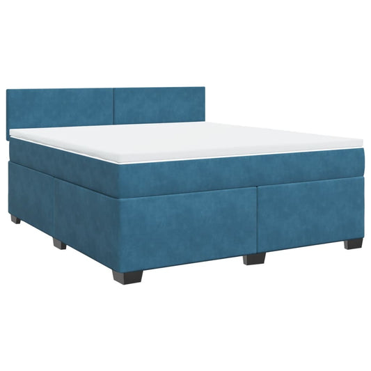 vidaXL Κρεβάτι Boxspring με Στρώμα Μπλε 180x200 εκ. Βελούδινο