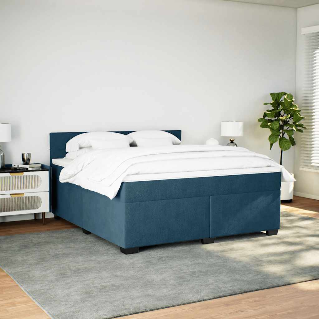 vidaXL Κρεβάτι Boxspring με Στρώμα Μπλε 180x200 εκ. Βελούδινο