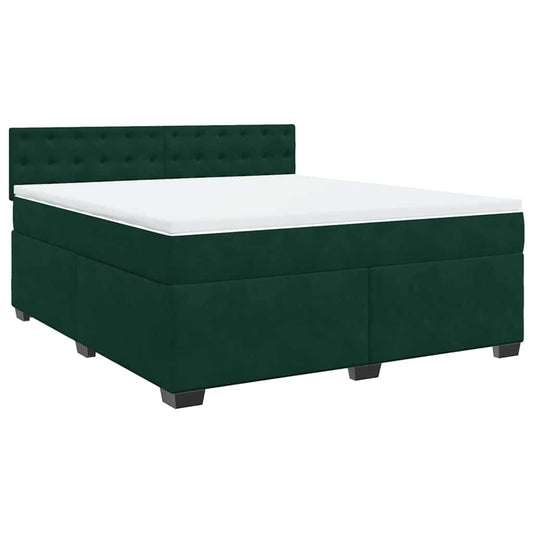 vidaXL Κρεβάτι Boxspring με Στρώμα Σκούρο Πράσινο 180x200εκ. Βελούδινο