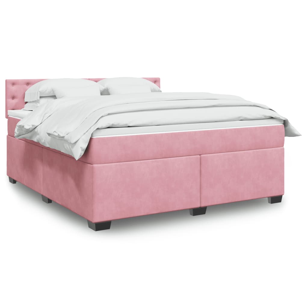 vidaXL Κρεβάτι Boxspring με Στρώμα Ροζ 180x200 εκ. Βελούδινο