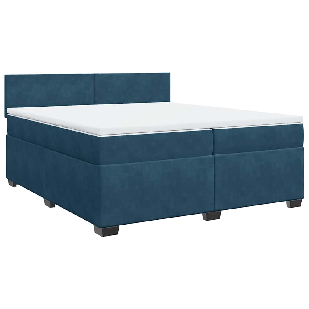 vidaXL Κρεβάτι Boxspring με Στρώμα Σκούρο Μπλε 200x200 εκ. Βελούδινο