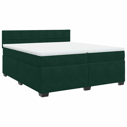 vidaXL Κρεβάτι Boxspring με Στρώμα Σκούρο Πράσινο 200x200εκ. Βελούδινο