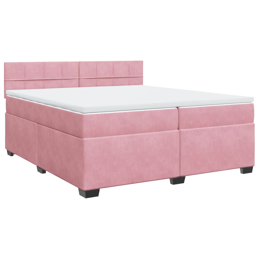 vidaXL Κρεβάτι Boxspring με Στρώμα Ροζ 200x200 εκ. Βελούδινο