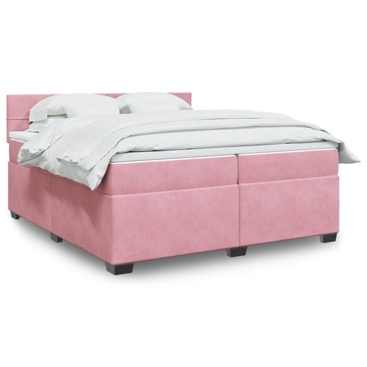 vidaXL Κρεβάτι Boxspring με Στρώμα Ροζ 200x200 εκ. Βελούδινο