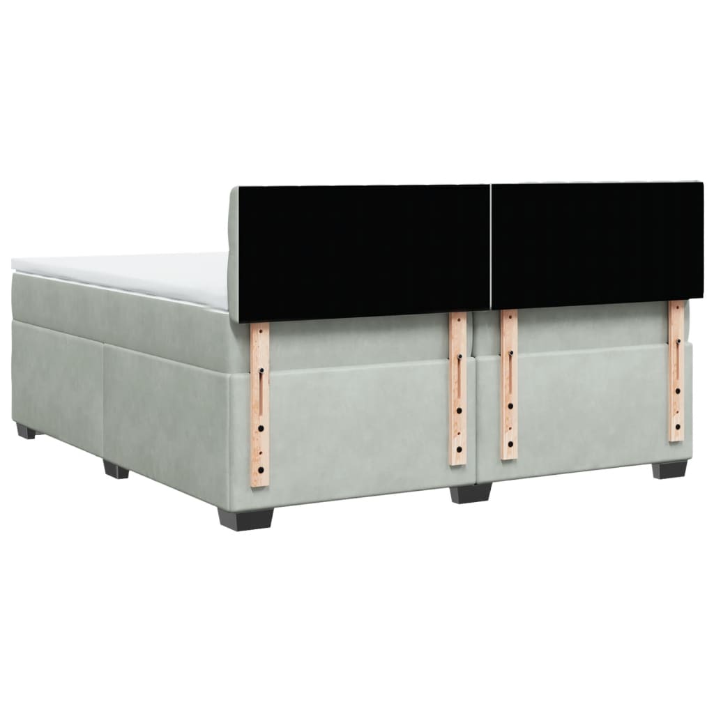 vidaXL Κρεβάτι Boxspring με Στρώμα Ανοιχτό Γκρι 200x200 εκ. Βελούδινο