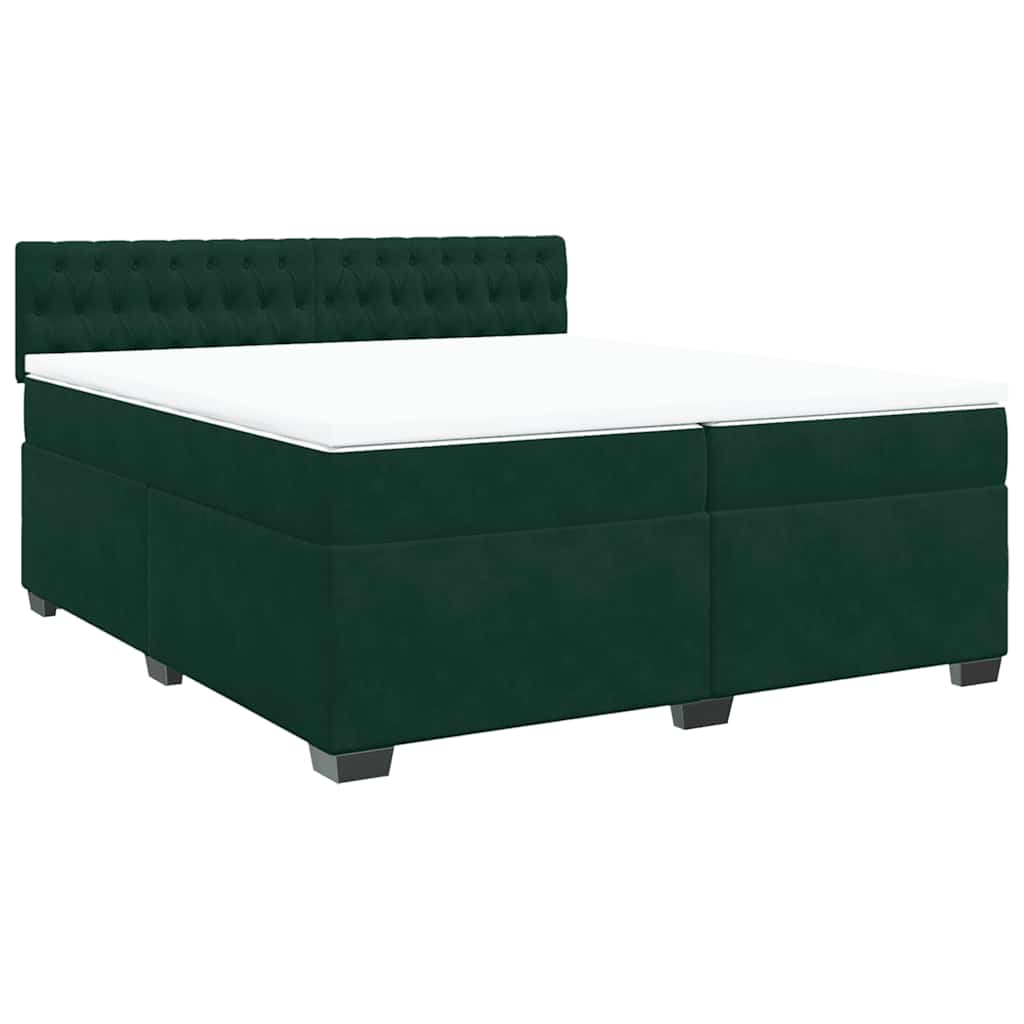 vidaXL Κρεβάτι Boxspring με Στρώμα Σκούρο Πράσινο 200x200εκ. Βελούδινο