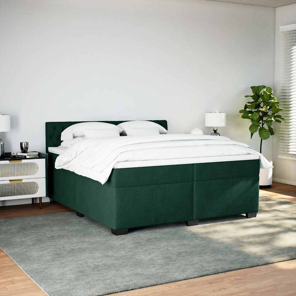 vidaXL Κρεβάτι Boxspring με Στρώμα Σκούρο Πράσινο 200x200εκ. Βελούδινο