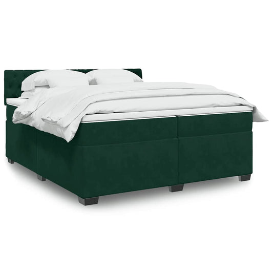 vidaXL Κρεβάτι Boxspring με Στρώμα Σκούρο Πράσινο 200x200εκ. Βελούδινο