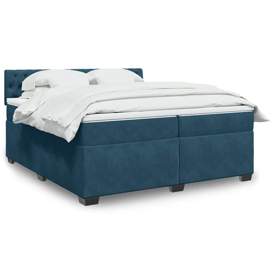 vidaXL Κρεβάτι Boxspring με Στρώμα Μπλε 200x200 εκ. Βελούδινο