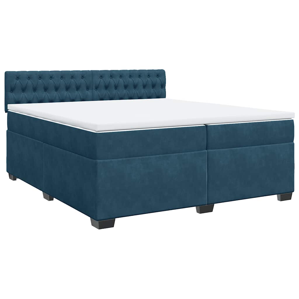 vidaXL Κρεβάτι Boxspring με Στρώμα Μπλε 200x200 εκ. Βελούδινο