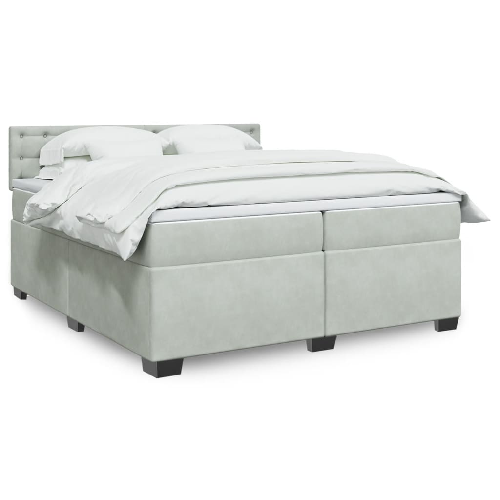 vidaXL Κρεβάτι Boxspring με Στρώμα Ανοιχτό Γκρι 200x200 εκ. Βελούδινο