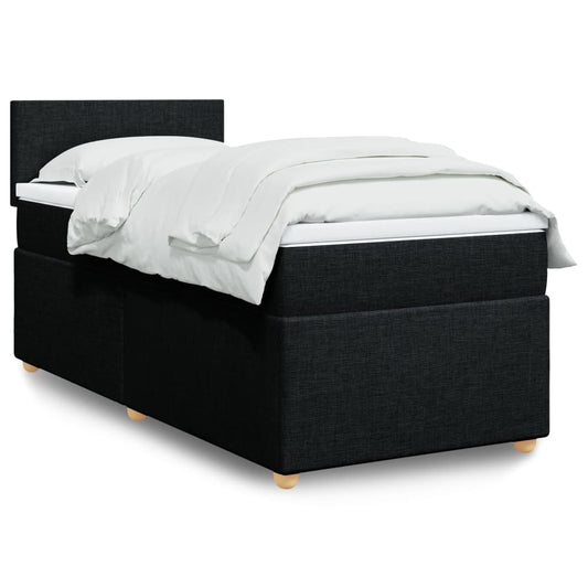 vidaXL Κρεβάτι Boxspring με Στρώμα Μαύρο 90x190 εκ.Υφασμάτινο