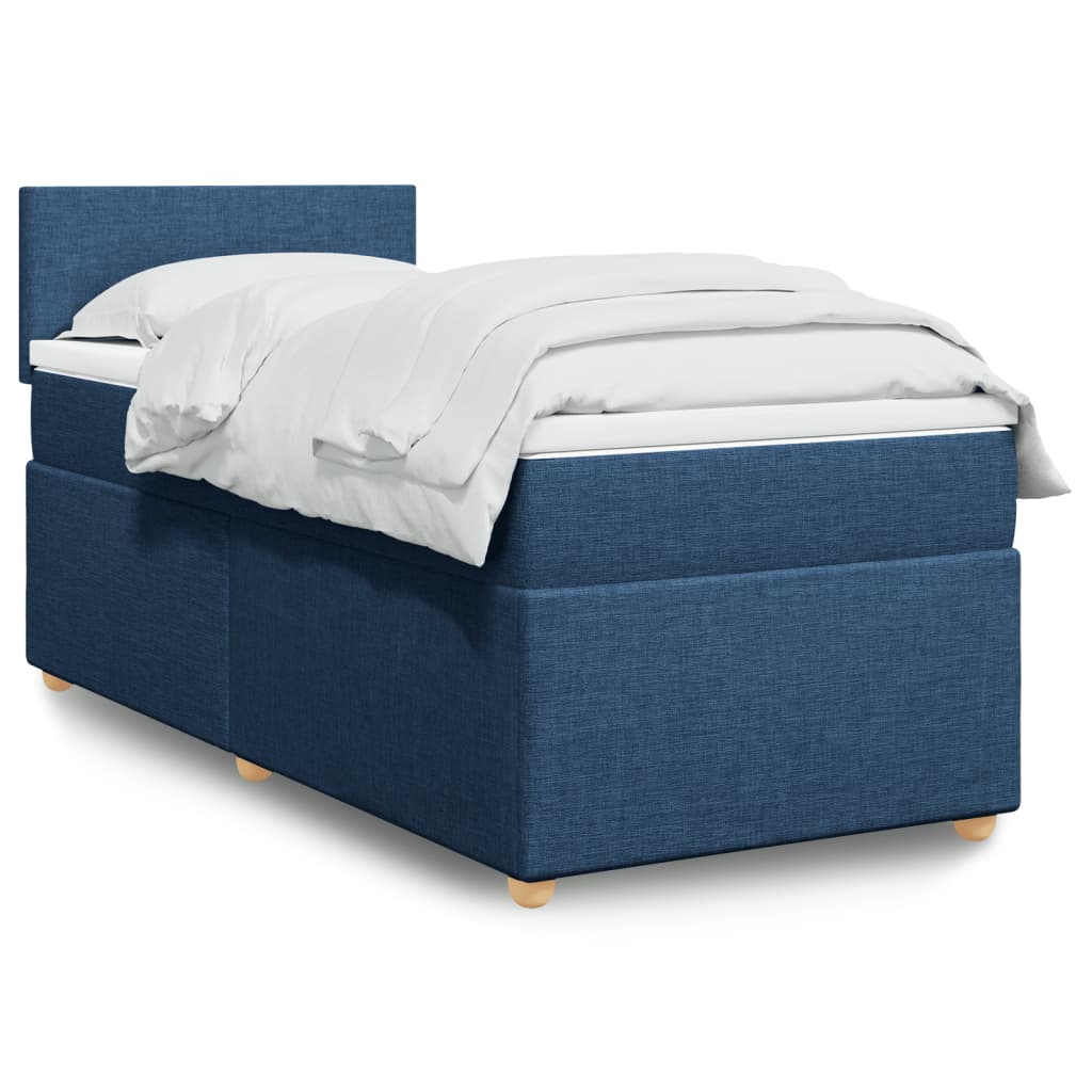 vidaXL Κρεβάτι Boxspring με Στρώμα Μπλε 90x190 εκ.Υφασμάτινο