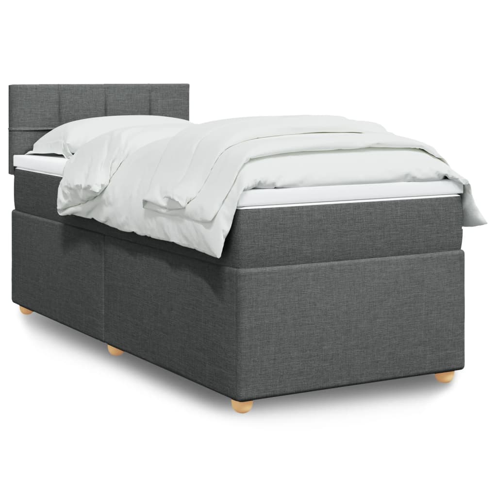 vidaXL Κρεβάτι Boxspring με Στρώμα Σκούρο Γκρι 90x190 εκ. Υφασμάτινο