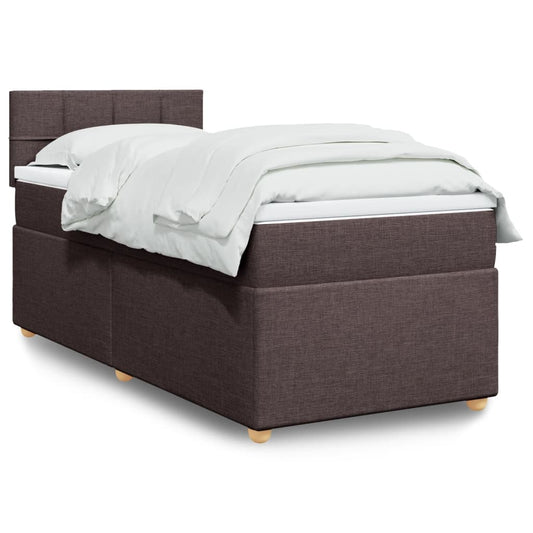 vidaXL Κρεβάτι Boxspring με Στρώμα Σκούρο Καφέ 90x190 εκ. Υφασμάτινο