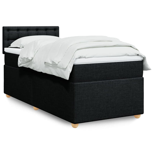 vidaXL Κρεβάτι Boxspring με Στρώμα Μαύρο 90x190 εκ.Υφασμάτινο