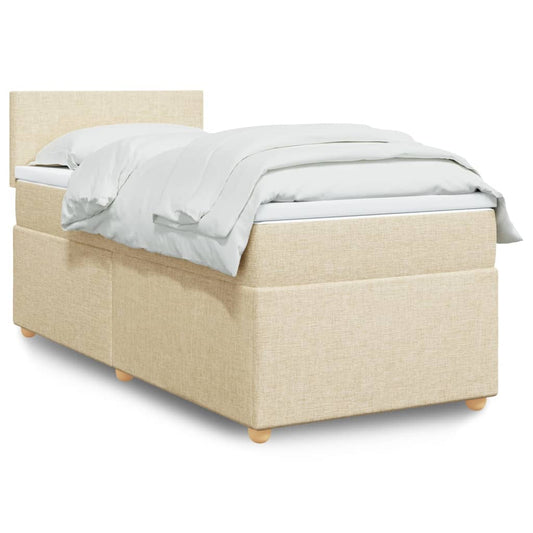 vidaXL Κρεβάτι Boxspring με Στρώμα Κρεμ 90x200 εκ.Υφασμάτινο