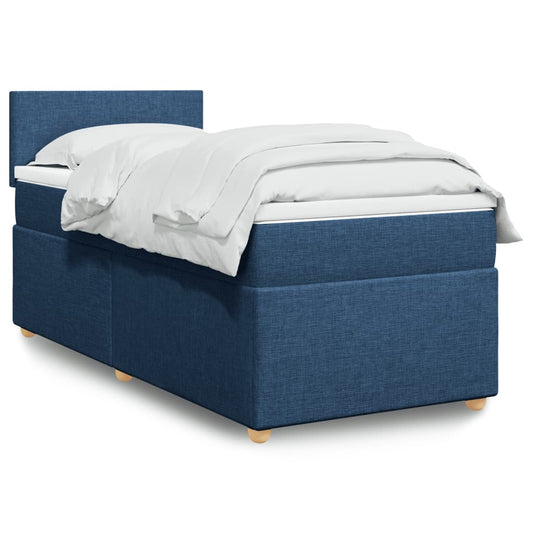 vidaXL Κρεβάτι Boxspring με Στρώμα Μπλε 90x200 εκ.Υφασμάτινο